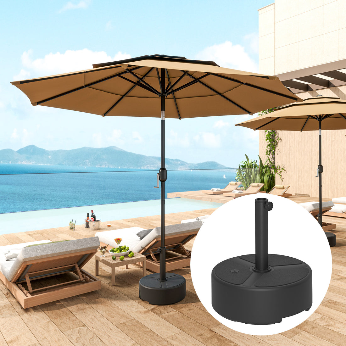 Round Patio Umbrella Base Holder, Heavy Duty Outdoor Umbrella Stand Base, Filled Up To 44lbs With Stand Or 40lbs With Water For Garden, Poolside, Black