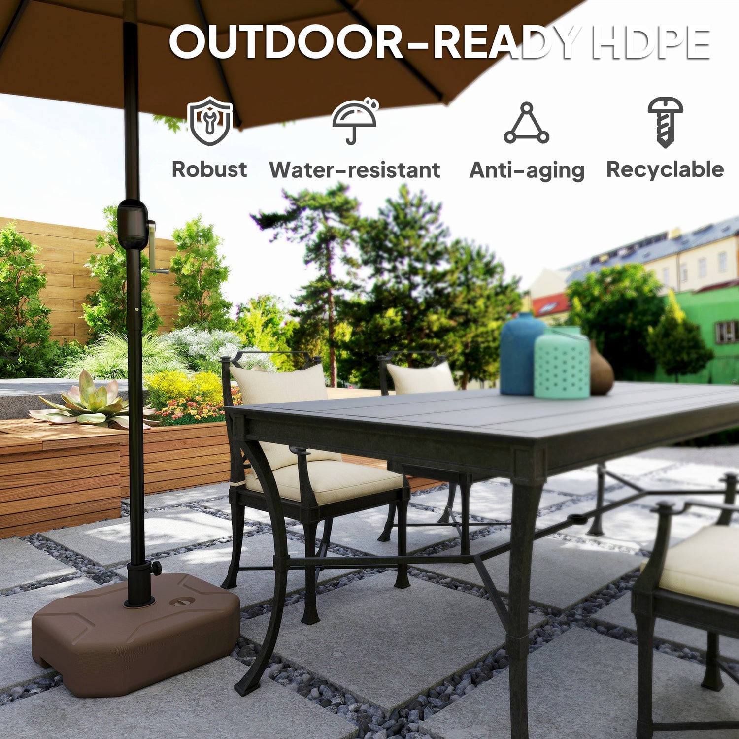 Square Patio Umbrella Base Holder, Heavy Duty Outdoor Umbrella Stand Base, Filled Up to 55lbs with Stand or 44lbs with Water for Garden, Poolside, Brown