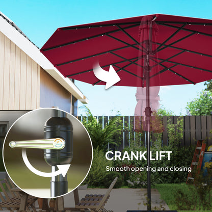 Garden Parasol, Double-Sided Sun Umbrella with LED Solar Lights, Patio Parasol for Outdoor, Wine Red