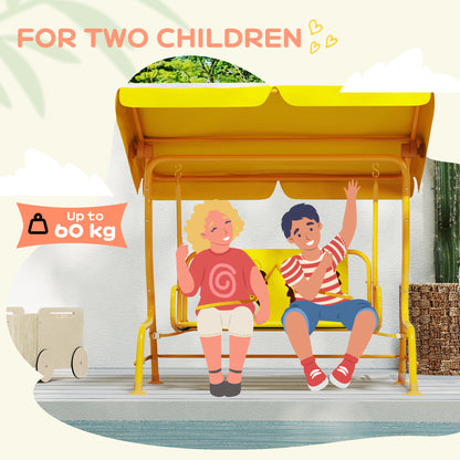 Kids Patio Swing Chair with Adjustable Canopy, Safety Belt for Patio, Garden, Poolside, Balcony, Yellow