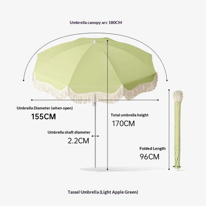Boho Tassel Parasol, Big Outdoor Sun Umbrella for Garden, Beach, Yard and Vendor Use, Sunscreen Shade Umbrella