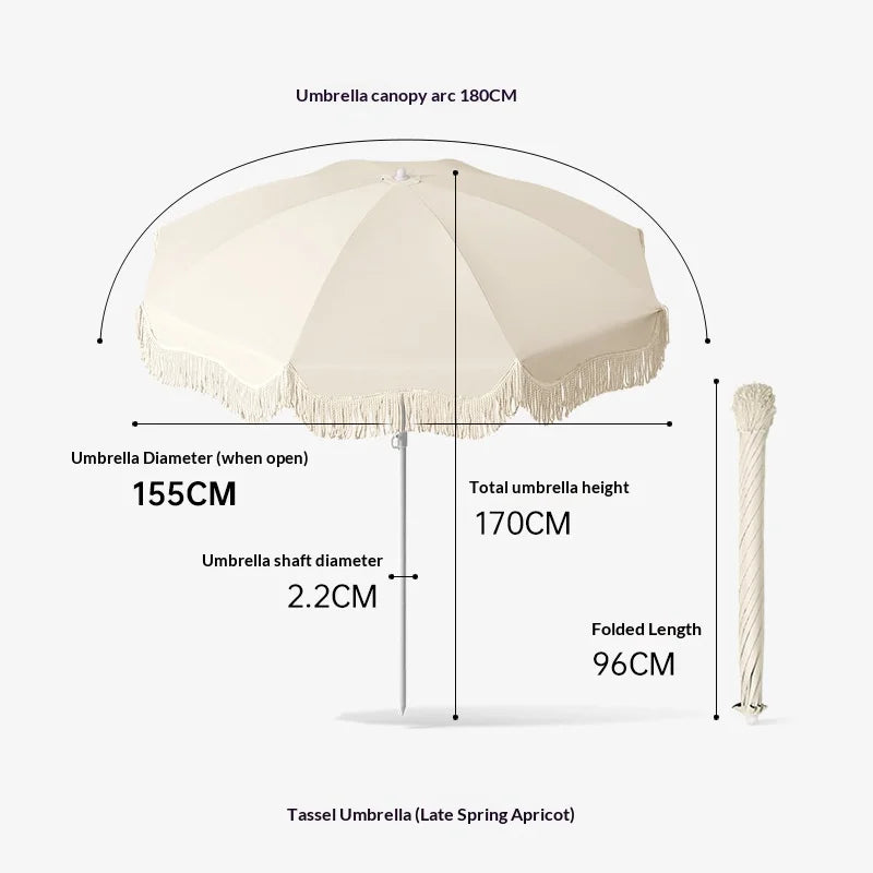 Boho Tassel Parasol, Big Outdoor Sun Umbrella for Garden, Beach, Yard and Vendor Use, Sunscreen Shade Umbrella