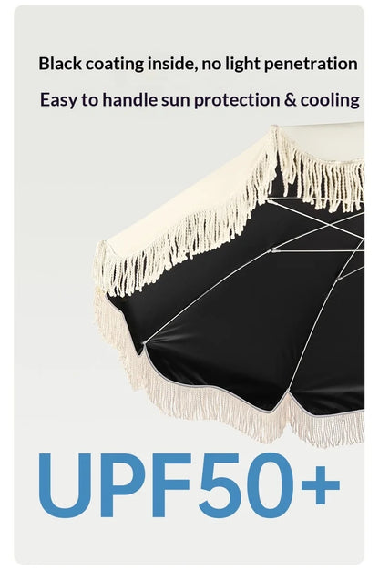 Boho Tassel Parasol, Big Outdoor Sun Umbrella for Garden, Beach, Yard and Vendor Use, Sunscreen Shade Umbrella