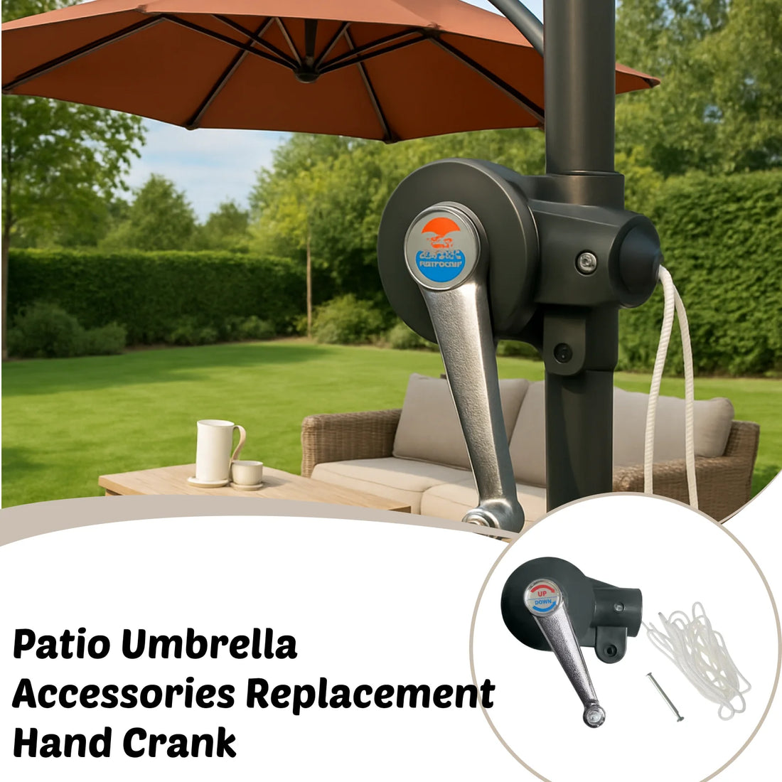 Parasol Hand Crank Replacement Sturdy Patio Umbrella Crank Handle Sunshade Attachment for Lawn Courtyard Picnic Party Pool