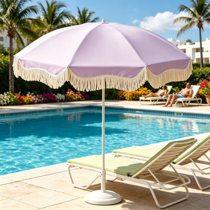 Boho Tassel Parasol, Big Outdoor Sun Umbrella for Garden, Beach, Yard and Vendor Use, Sunscreen Shade Umbrella