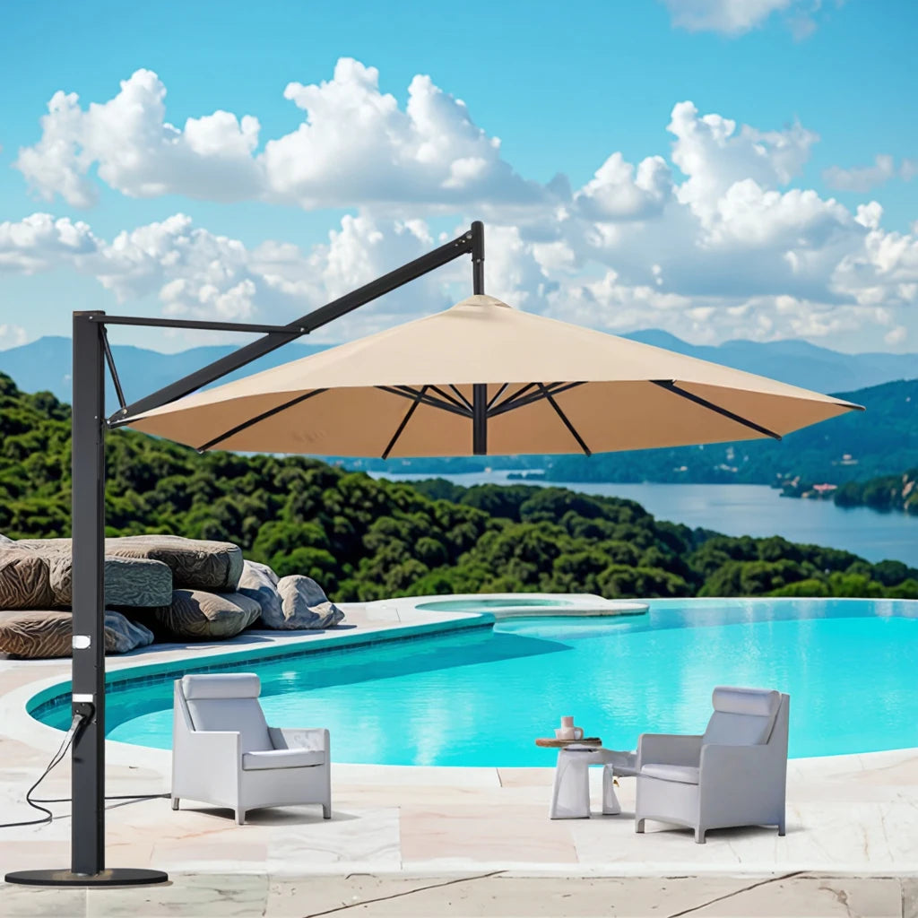 Heavy Duty Windproof 3.5mRound Cantilever Aluminum Outdoor Patio Umbrella  Large Garden Parasols Outdoor Patio Umbrellas