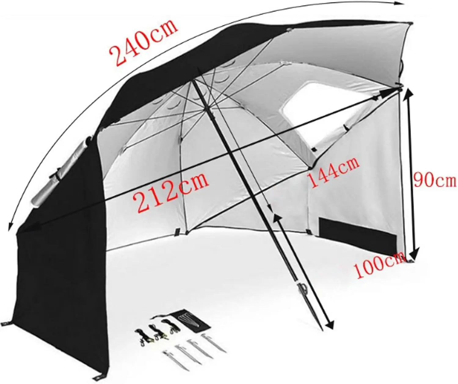 Windproof Beach Umbrella UPF 50+ With Sand Anchor &amp; Tilt Portable Foldable Sunshade For Patio Garden Pool Backyard Lawn Outdoor