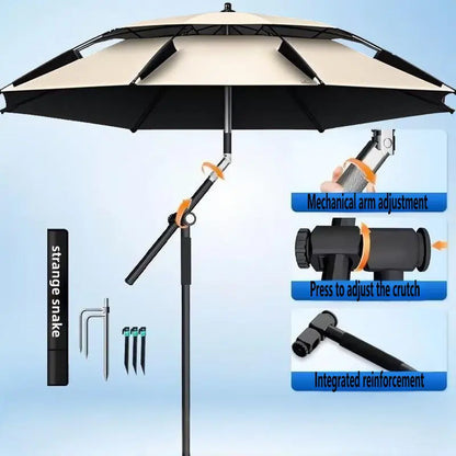 New Version Fishing Umbrella with Mechanical Arm Adjustment Big Beach Umbrella Outdoor Sunshade Protector 2.4-2.6M Large Parasol