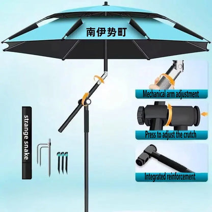 New Version Fishing Umbrella with Mechanical Arm Adjustment Big Beach Umbrella Outdoor Sunshade Protector 2.4-2.6M Large Parasol