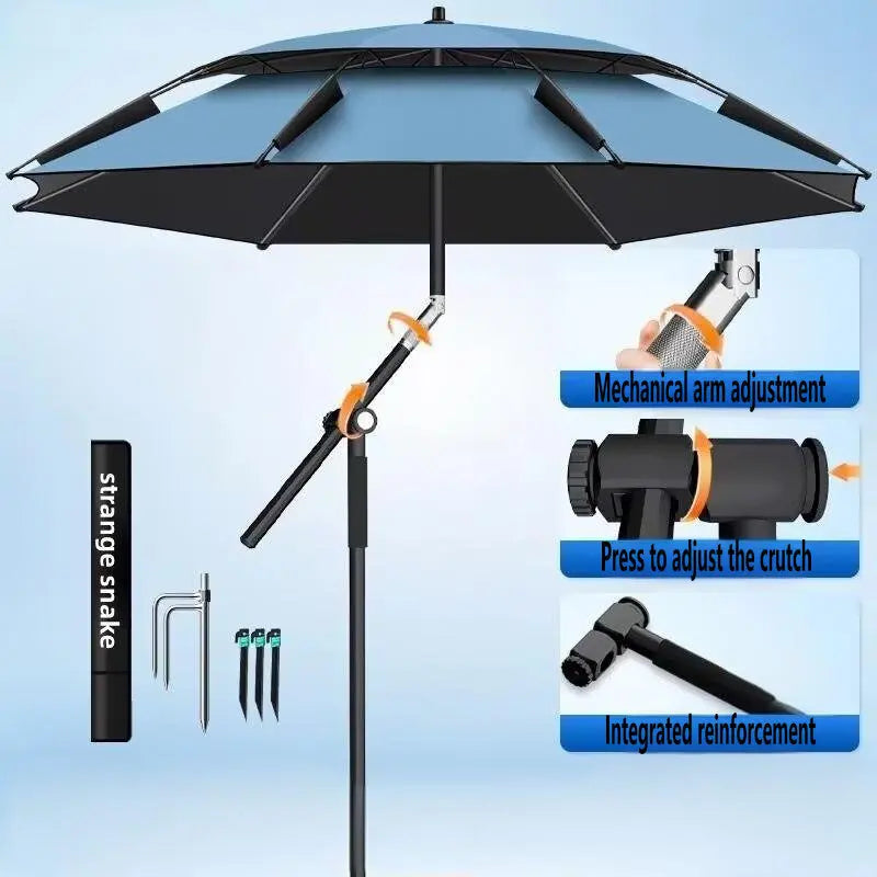 New Version Fishing Umbrella with Mechanical Arm Adjustment Big Beach Umbrella Outdoor Sunshade Protector 2.4-2.6M Large Parasol