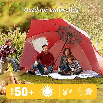 Windproof Beach Umbrella UPF 50+ With Sand Anchor &amp; Tilt Portable Foldable Sunshade For Patio Garden Pool Backyard Lawn Outdoor