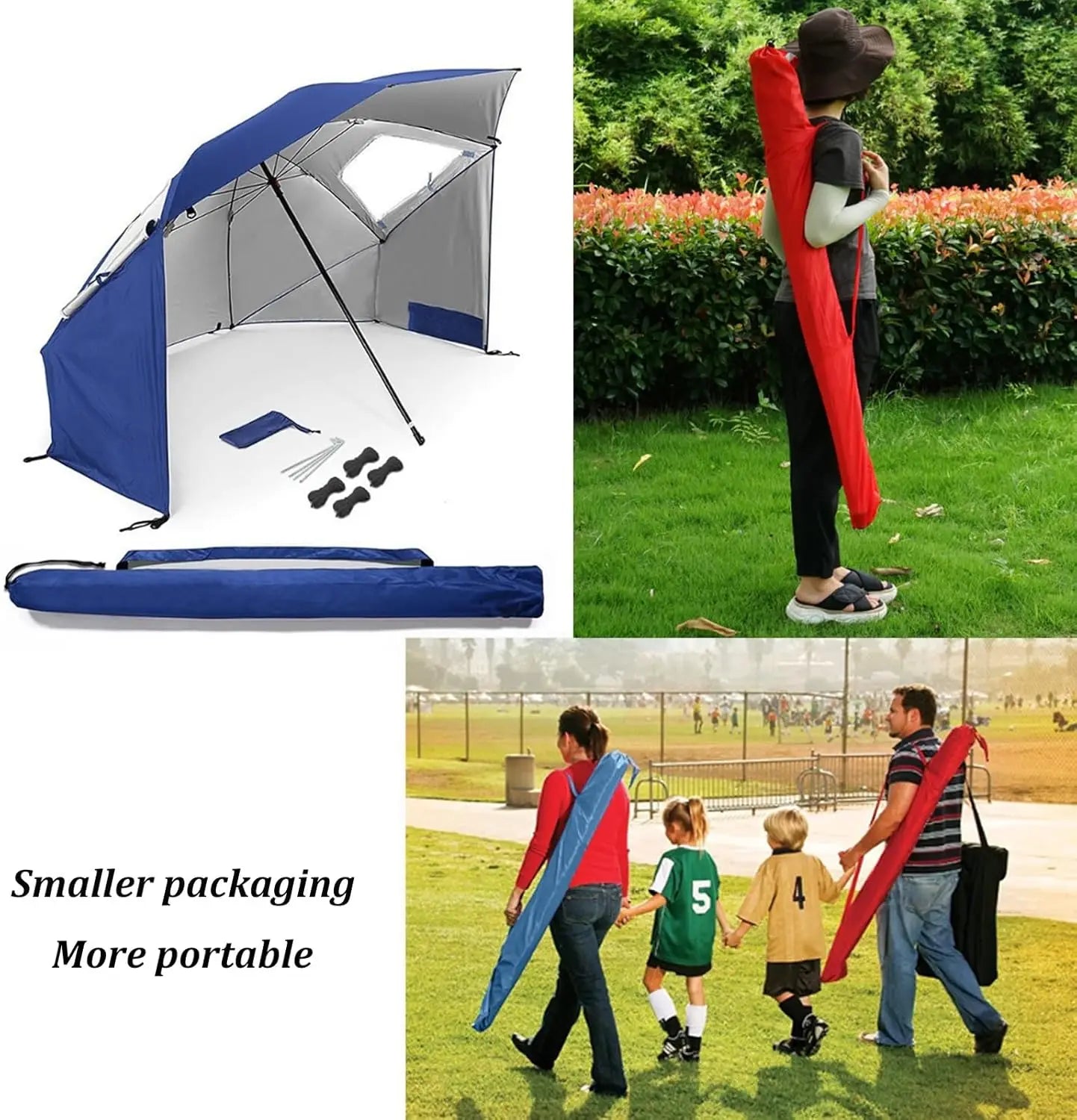 Windproof Beach Umbrella UPF 50+ With Sand Anchor &amp; Tilt Portable Foldable Sunshade For Patio Garden Pool Backyard Lawn Outdoor