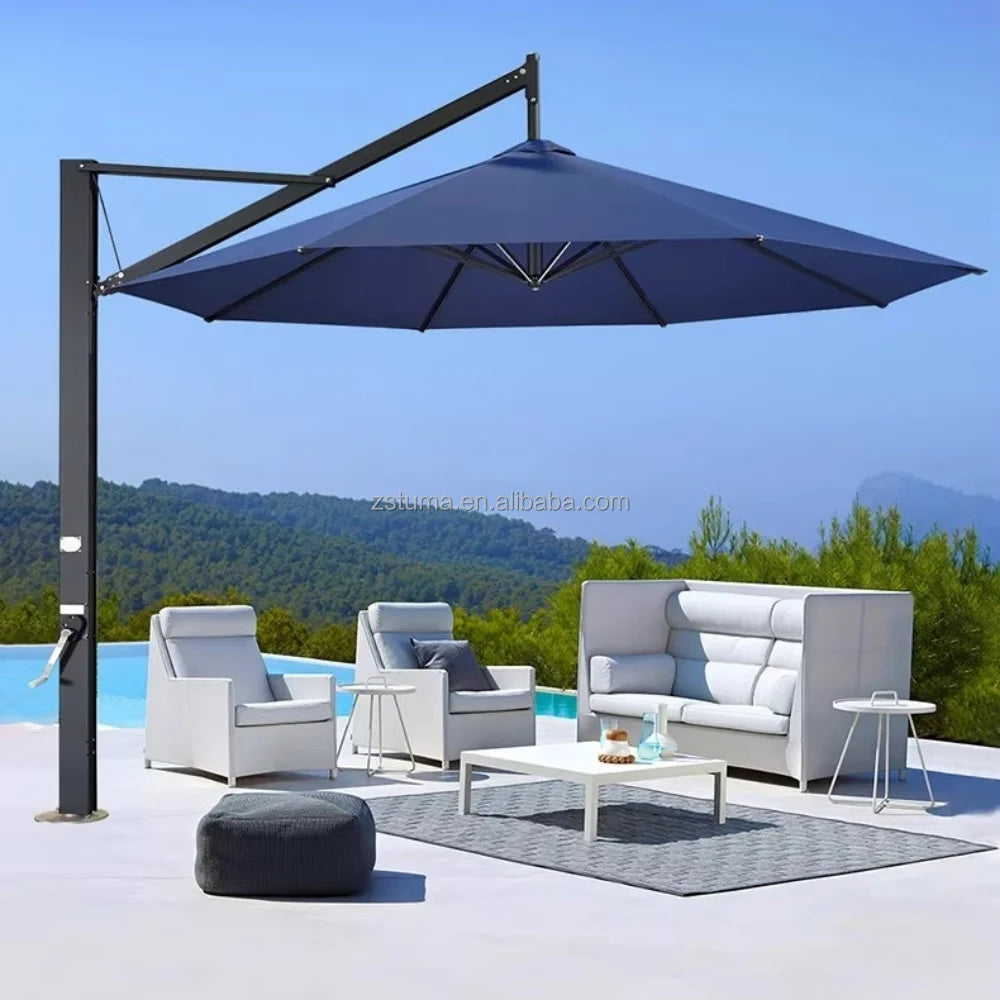 Heavy Duty Windproof 3.5mRound Cantilever Aluminum Outdoor Patio Umbrella  Large Garden Parasols Outdoor Patio Umbrellas