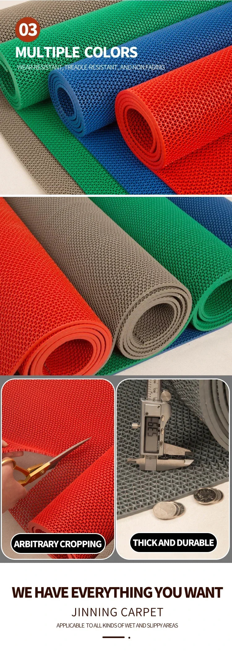 Non Slip Drainage Rubber Mat PVC Rug for Commercial Door Mats Restaurant Kitchen Garage Bathroom Pool and Deck Areas