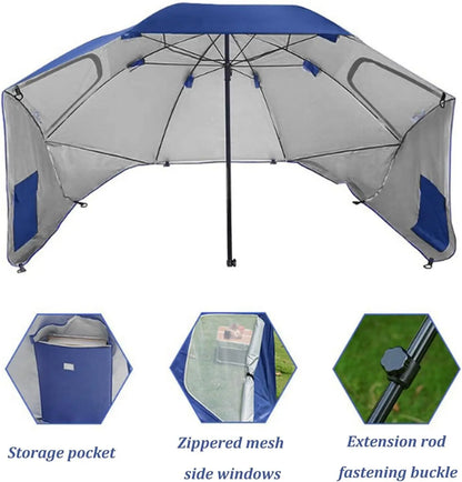 Windproof Beach Umbrella UPF 50+ With Sand Anchor &amp; Tilt Portable Foldable Sunshade For Patio Garden Pool Backyard Lawn Outdoor