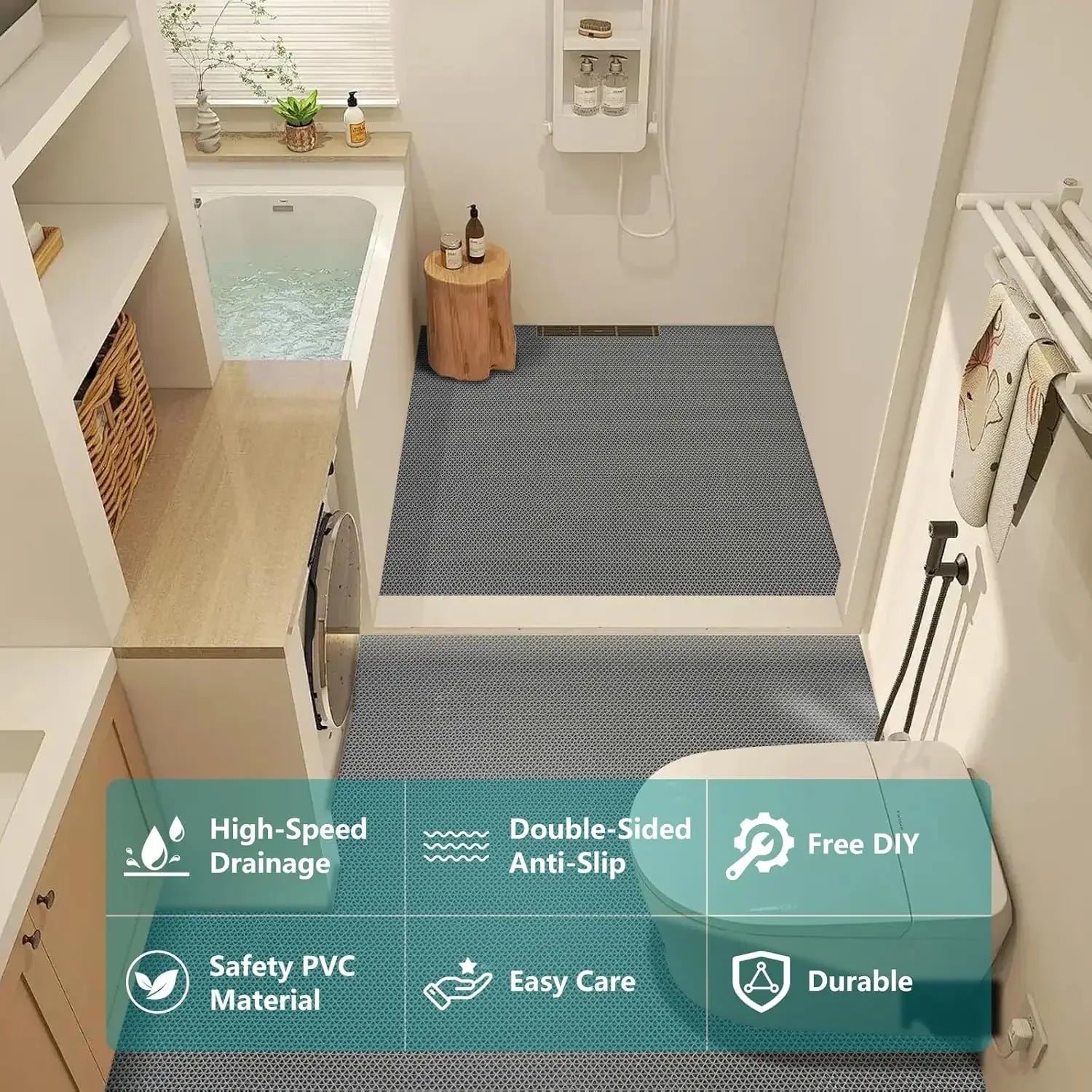 Hollow Non-slip Drainage Floor Mat Bathroom Damp Area Door Shower Floor Mat Multi-functional Kitchen Waterproof Plastic Carpet