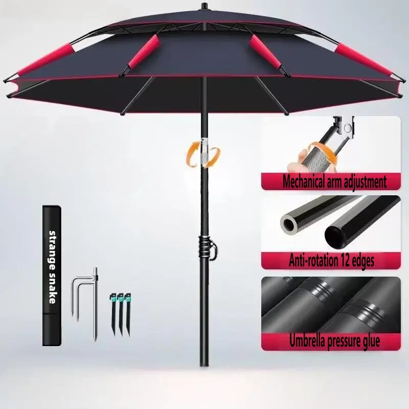 New Version Fishing Umbrella with Mechanical Arm Adjustment Big Beach Umbrella Outdoor Sunshade Protector 2.4-2.6M Large Parasol