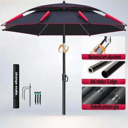 New Version Fishing Umbrella with Mechanical Arm Adjustment Big Beach Umbrella Outdoor Sunshade Protector 2.4-2.6M Large Parasol