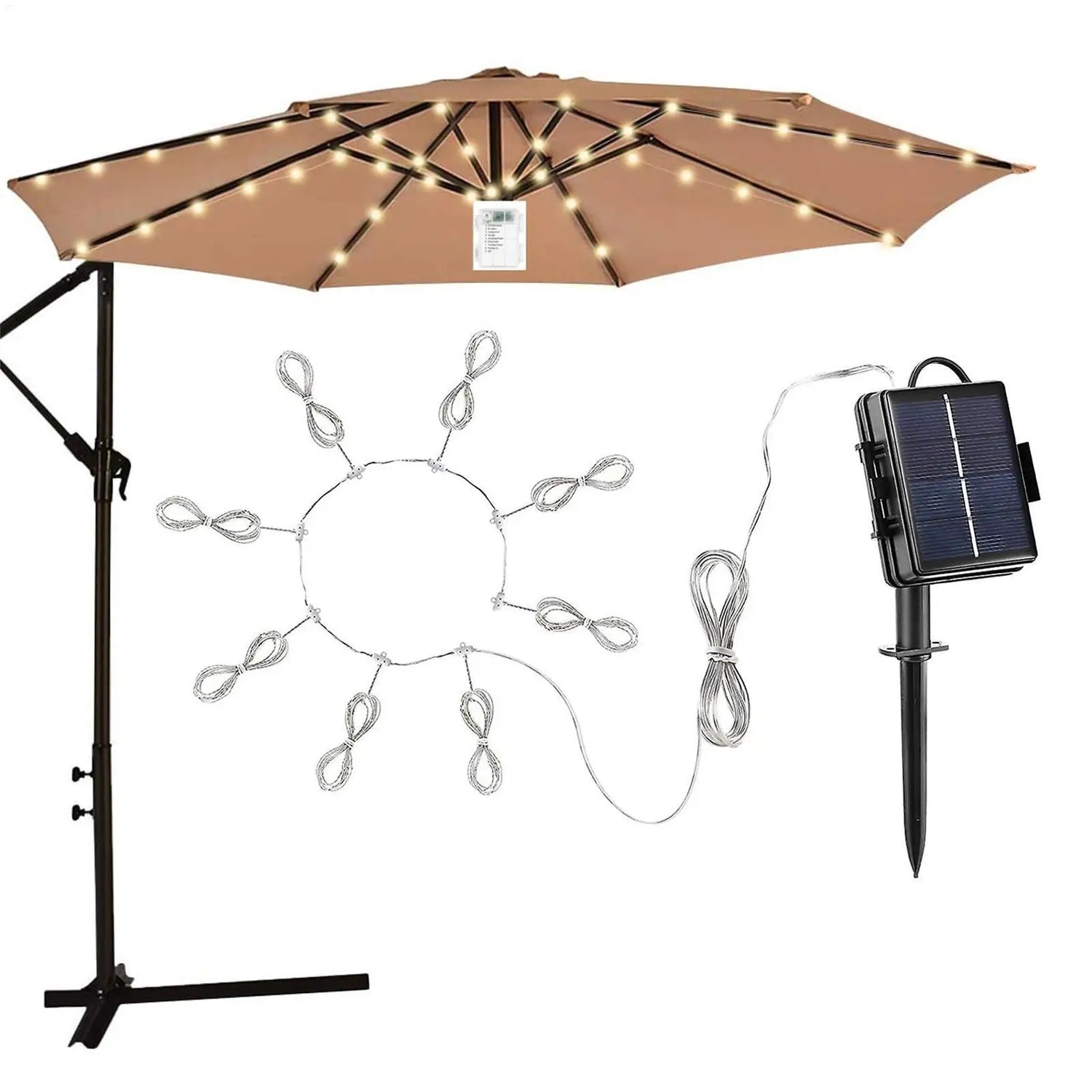 Solar Umbrella String Light 104 LED Parasol String Lamp With 8 Lighting Mode Waterproof Outdoor Lighting Beach Garden Decoration