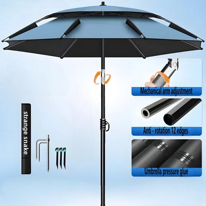 New Version Fishing Umbrella with Mechanical Arm Adjustment Big Beach Umbrella Outdoor Sunshade Protector 2.4-2.6M Large Parasol
