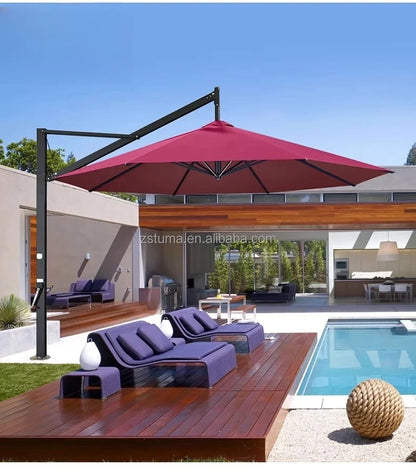 Heavy Duty Windproof 3.5mRound Cantilever Aluminum Outdoor Patio Umbrella  Large Garden Parasols Outdoor Patio Umbrellas