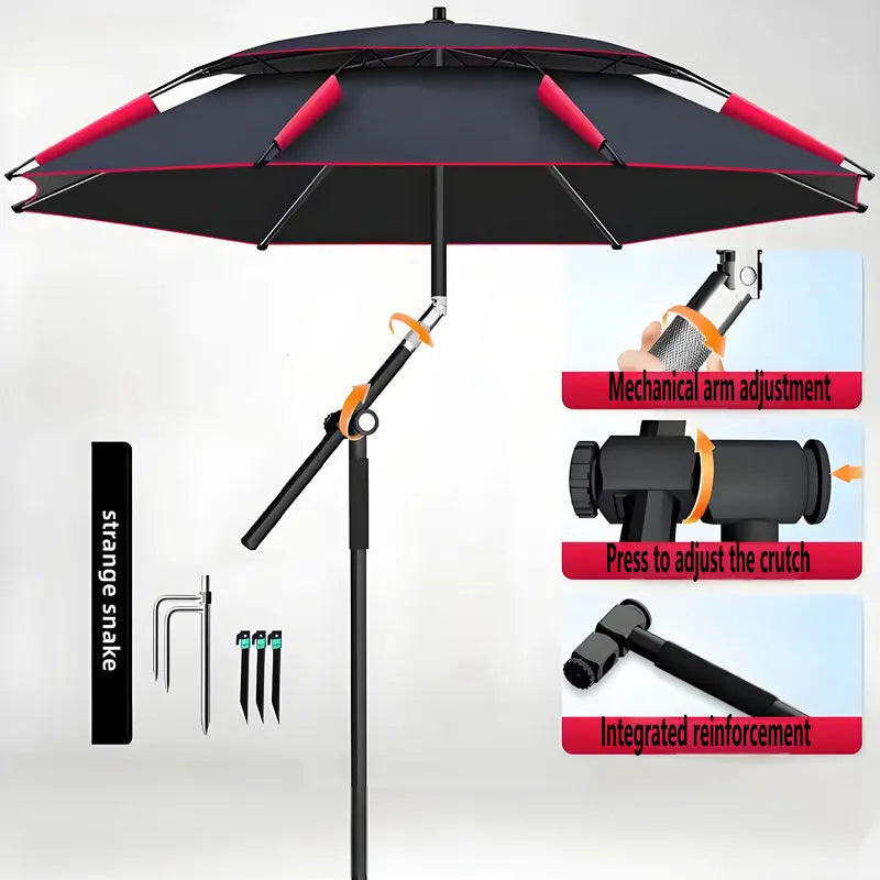 New Version Fishing Umbrella with Mechanical Arm Adjustment Big Beach Umbrella Outdoor Sunshade Protector 2.4-2.6M Large Parasol