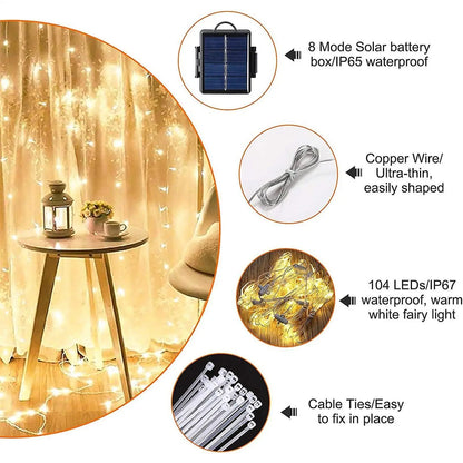Solar Umbrella String Light 104 LED Parasol String Lamp With 8 Lighting Mode Waterproof Outdoor Lighting Beach Garden Decoration