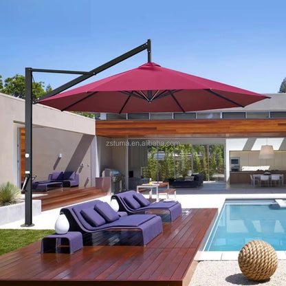 Heavy Duty Windproof 3.5mRound Cantilever Aluminum Outdoor Patio Umbrella  Large Garden Parasols Outdoor Patio Umbrellas