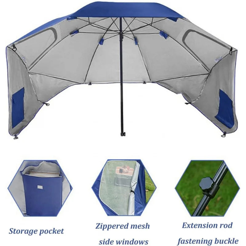 Windproof Beach Umbrella UPF 50+ With Sand Anchor &amp; Tilt Portable Foldable Sunshade For Patio Garden Pool Backyard Lawn Outdoor