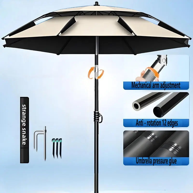 New Version Fishing Umbrella with Mechanical Arm Adjustment Big Beach Umbrella Outdoor Sunshade Protector 2.4-2.6M Large Parasol