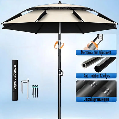 New Version Fishing Umbrella with Mechanical Arm Adjustment Big Beach Umbrella Outdoor Sunshade Protector 2.4-2.6M Large Parasol