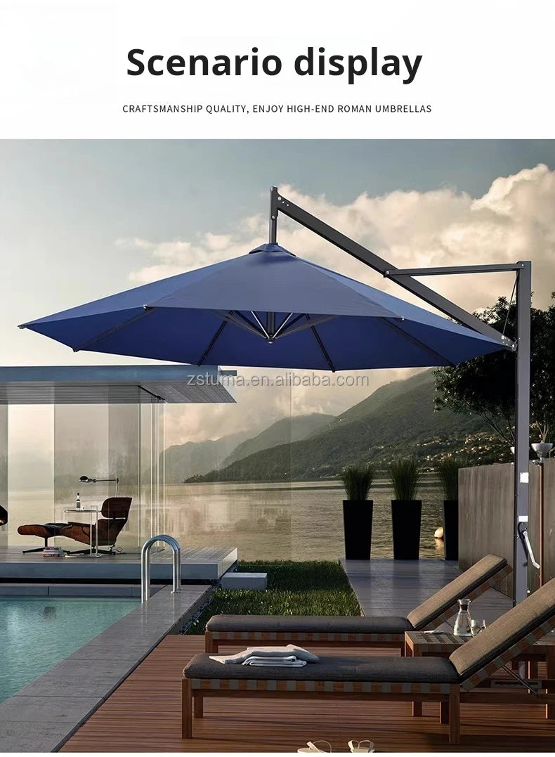 Heavy Duty Windproof 3.5mRound Cantilever Aluminum Outdoor Patio Umbrella  Large Garden Parasols Outdoor Patio Umbrellas