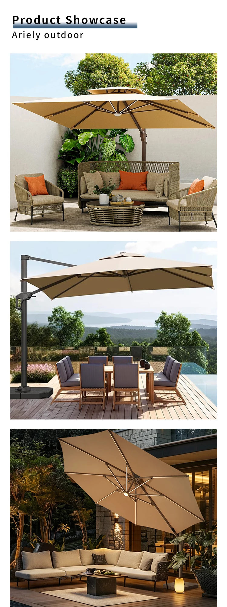 Outdoor Aluminum Roman Parasol Umbrella 9ft Waterproof for Patio Garden Courtyard Hotel Use-Modern Design