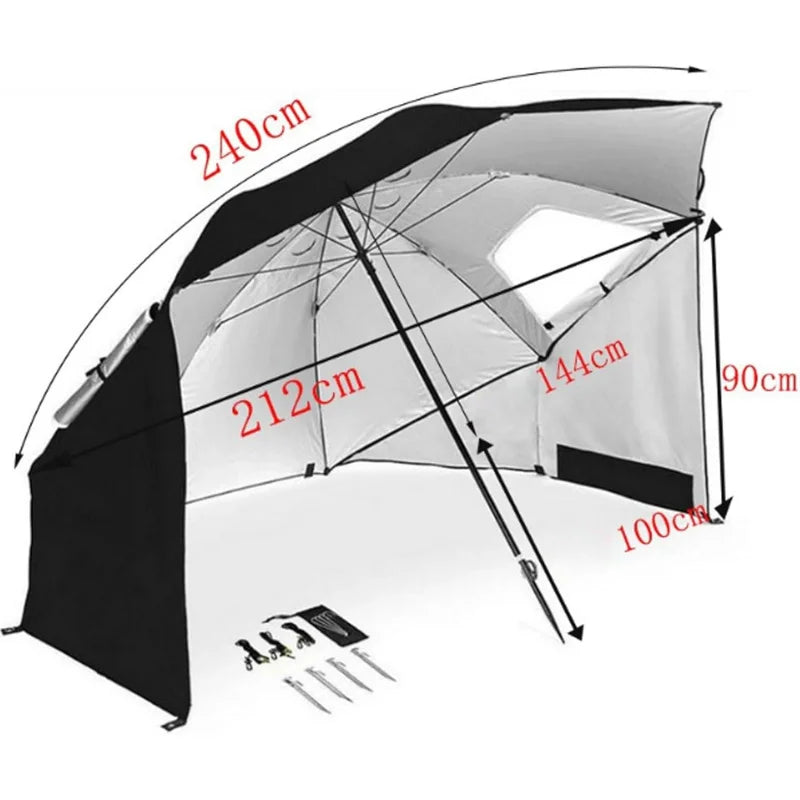 Windproof Beach Umbrella UPF 50+ With Sand Anchor &amp; Tilt Portable Foldable Sunshade For Patio Garden Pool Backyard Lawn Outdoor