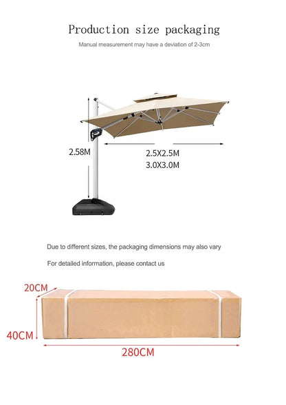 Outdoor Courtyard Umbrella, Sunshade Umbrella, Square Roman Umbrella, Large, with Base,360°Rotation Parasols Customized,3*3