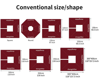 Outdoor Courtyard Umbrella, Sunshade Umbrella, Square Roman Umbrella, Large, with Base,360°Rotation Parasols Customized,3*3
