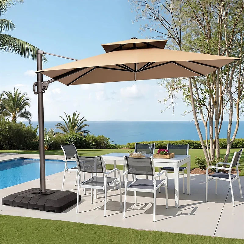 Outdoor Aluminum Roman Parasol Umbrella 9ft Waterproof for Patio Garden Courtyard Hotel Use-Modern Design