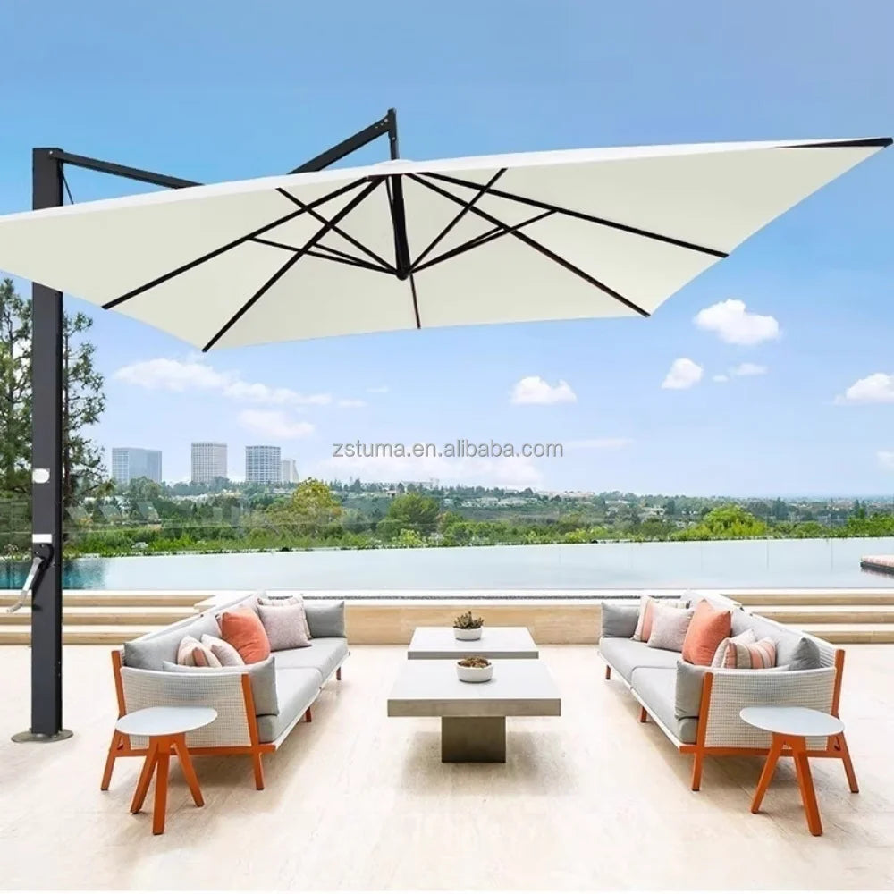 Heavy Duty Windproof 3.5mRound Cantilever Aluminum Outdoor Patio Umbrella  Large Garden Parasols Outdoor Patio Umbrellas