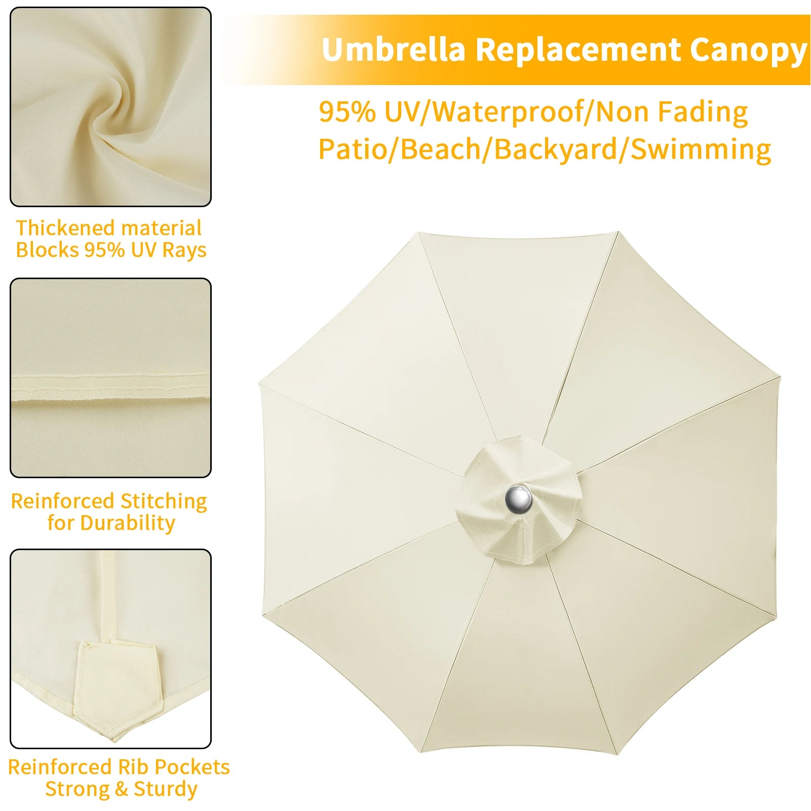 Parasol Replacement Cloth Outdoor Garden 2/2.5/2.7/3M Umbrella Cover Waterproof Sunshade Canopy For 6 Ribs/8 Ribs Parasol Cover