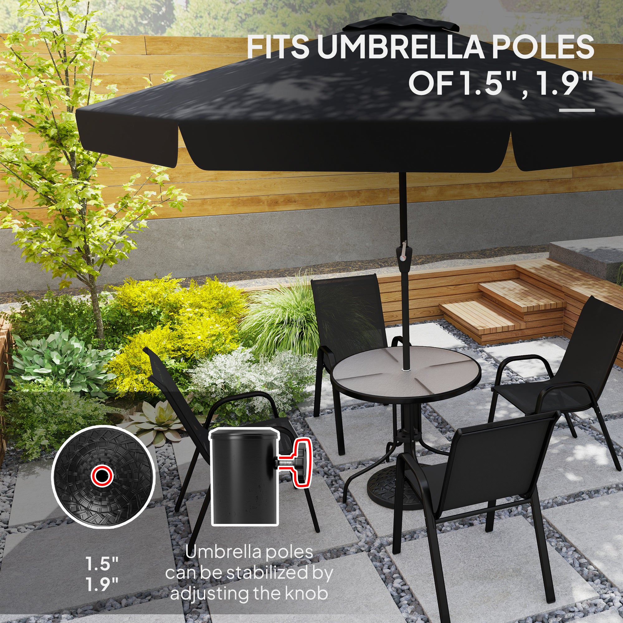 19" Patio Umbrella Base, 26 lbs Concrete Heavy Duty Umbrella Stand, Round Patio Umbrella Holder for 1.5"/1.9" Umbrella Poles for Outdoor, Lawn, Poolside, Black