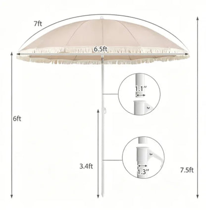7 FT Boho Patio Umbrella With Fringe Tassel, 30&