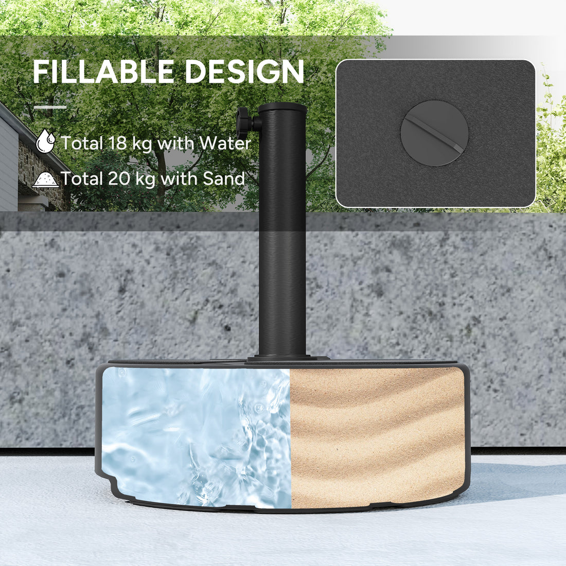 Round Patio Umbrella Base Holder, Heavy Duty Outdoor Umbrella Stand Base, Filled Up To 44lbs With Stand Or 40lbs With Water For Garden, Poolside, Black
