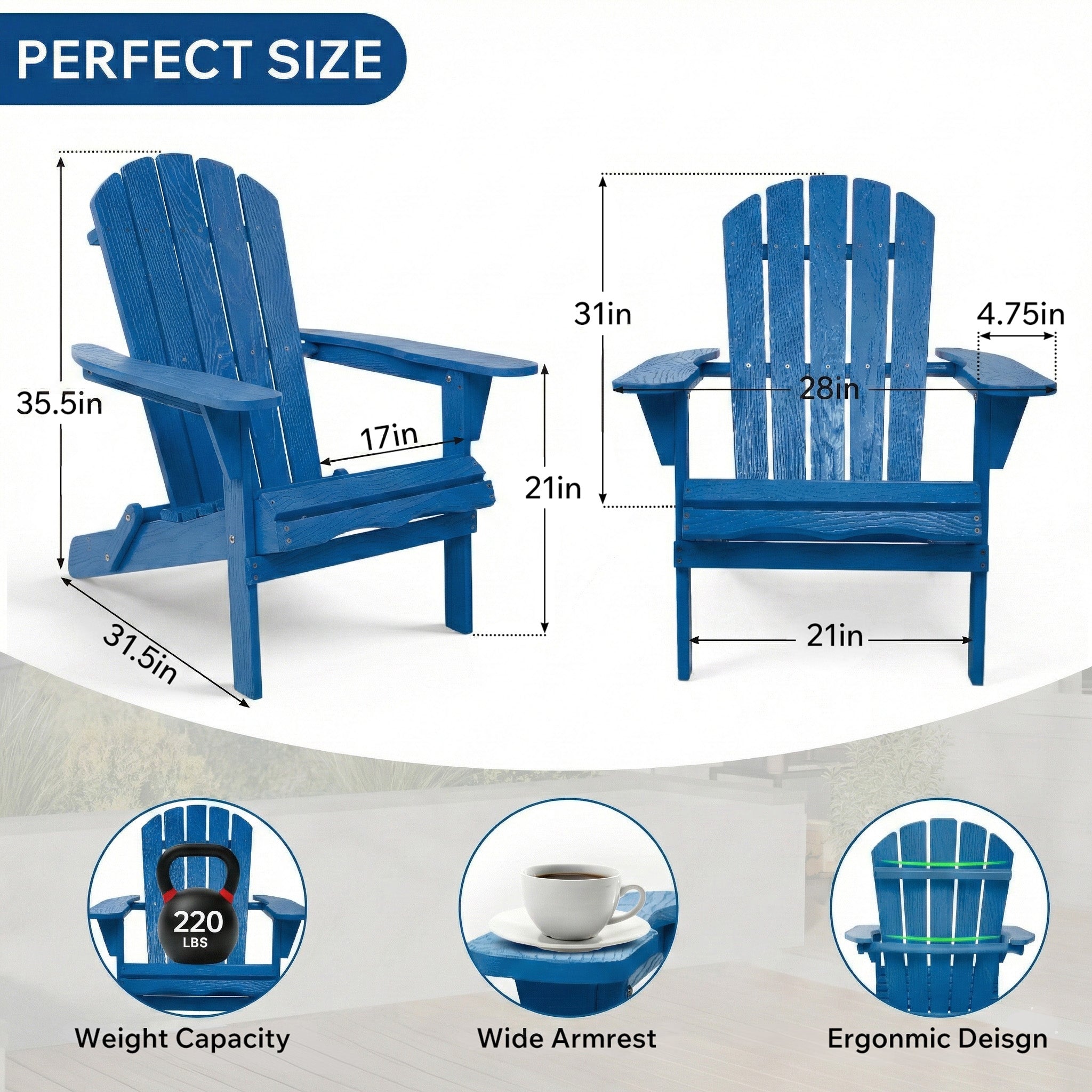 Wood Lounge Patio Chair For Garden Outdoor Wooden Folding Embossed Adirondack Chair Solid Wood Lounge Patio Chair With Wood Grain