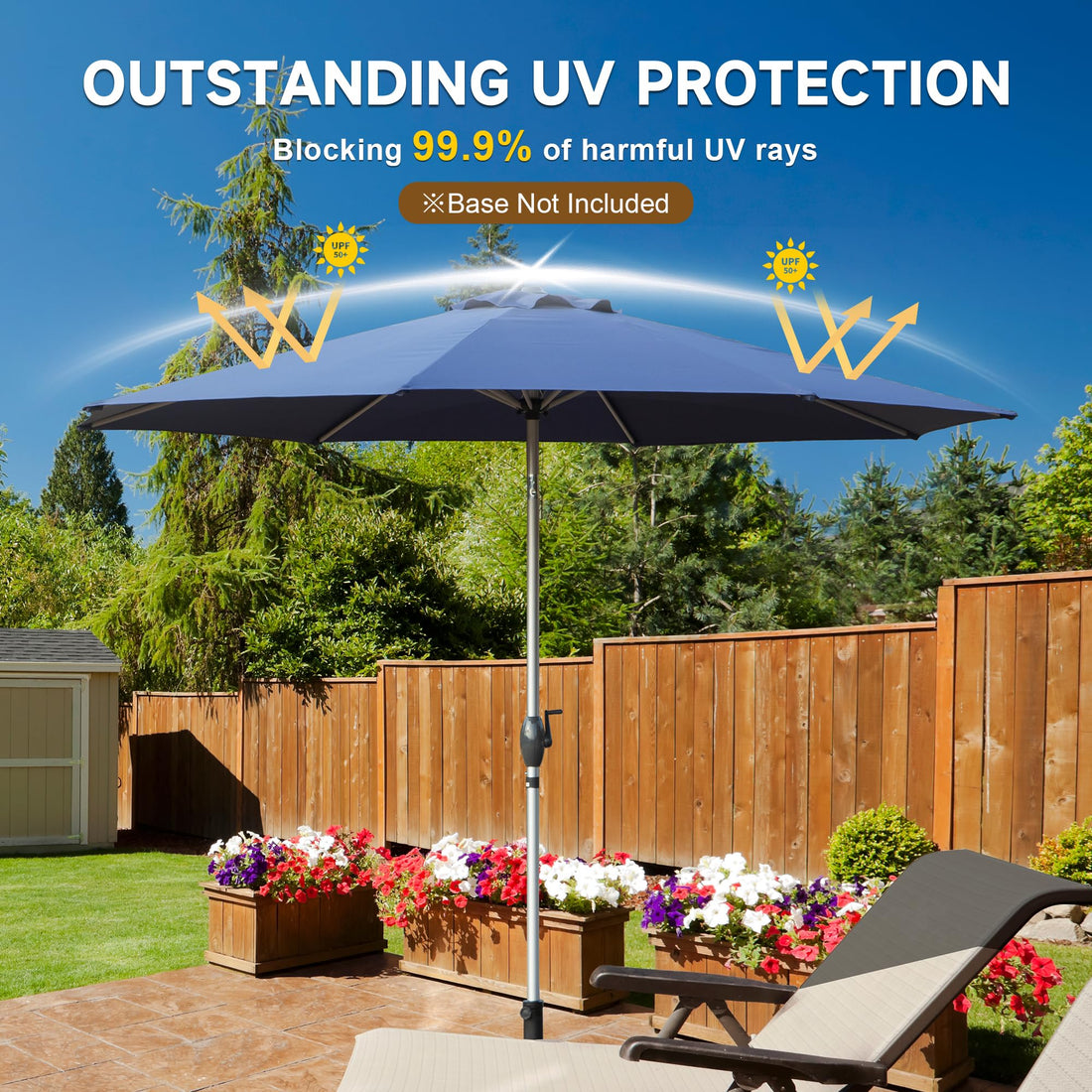 9FT Patio Umbrella, Outdoor Table Umbrella With Push Button Tilt And Crank, UV Protection Waterproof Market Sun Umbrella With 8 Sturdy Ribs For Garden, Deck, Backyard, Pool  Navy Blue
