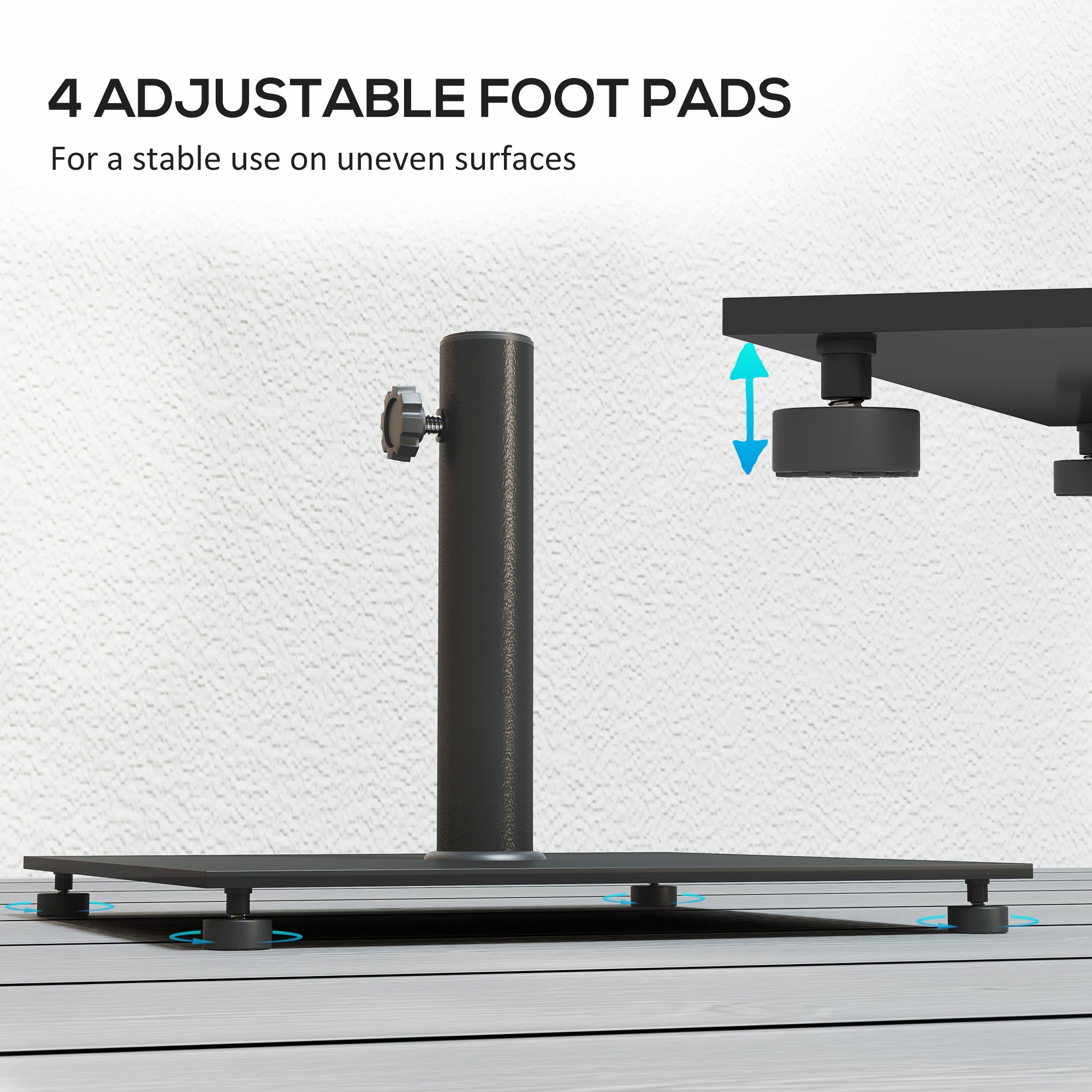 Square Patio Umbrella Base, 29 Lbs Metal Umbrella Stand Base With Adjustable Foot Pads, Heavy Duty Patio Umbrella Holder For 1.51.9 Umbrella Poles For Outdoor, Lawn, Poolside, Black