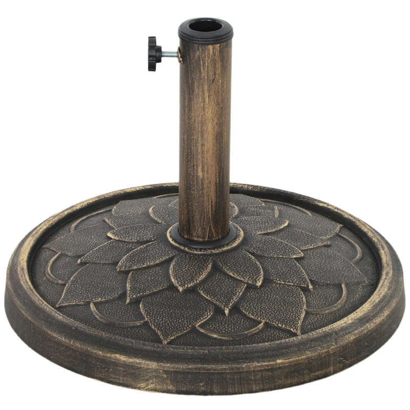 Round Patio Umbrella Base, 26 Lbs Resin Umbrella Stand Base, Heavy Duty Patio Umbrella Holder For Umbrella Poles For Outdoor, Lawn, Poolside, Bronze