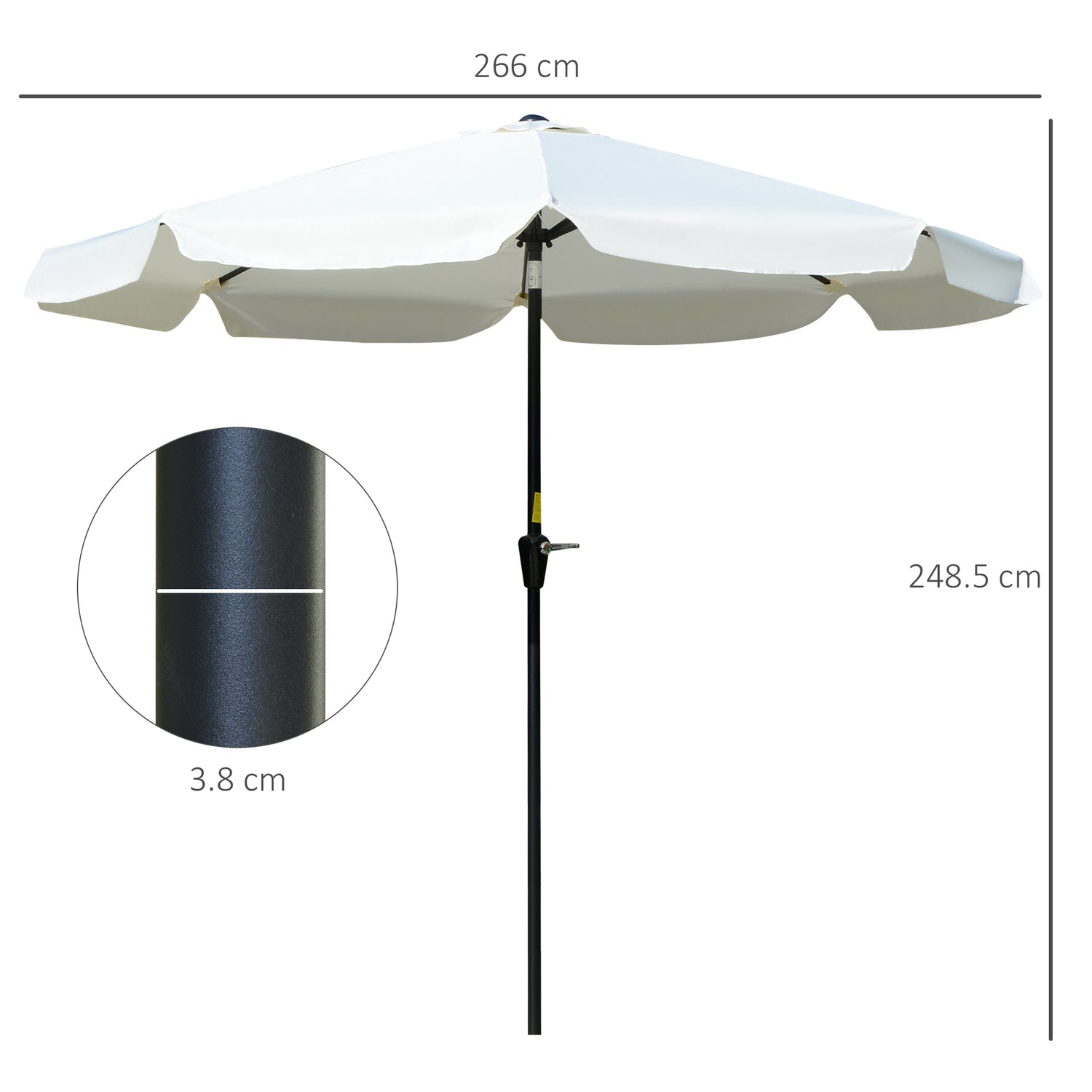 2.7m Patio Parasol Garden Umbrellas Outdoor Sun Shade Table Umbrella With Tilt, Crank, 8 Ribs, Ruffles, White
