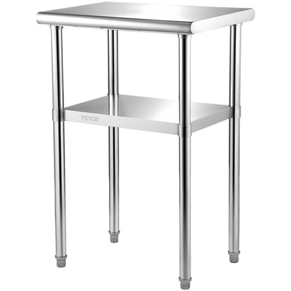 Stainless Steel Prep Table, 24 X 18 X 36 Inch, 600lbs Load Capacity Heavy Duty Metal Worktable With Adjustable Undershelf &amp; Feet, Commercial Workstation For Kitchen Restaurant GarageBackyard