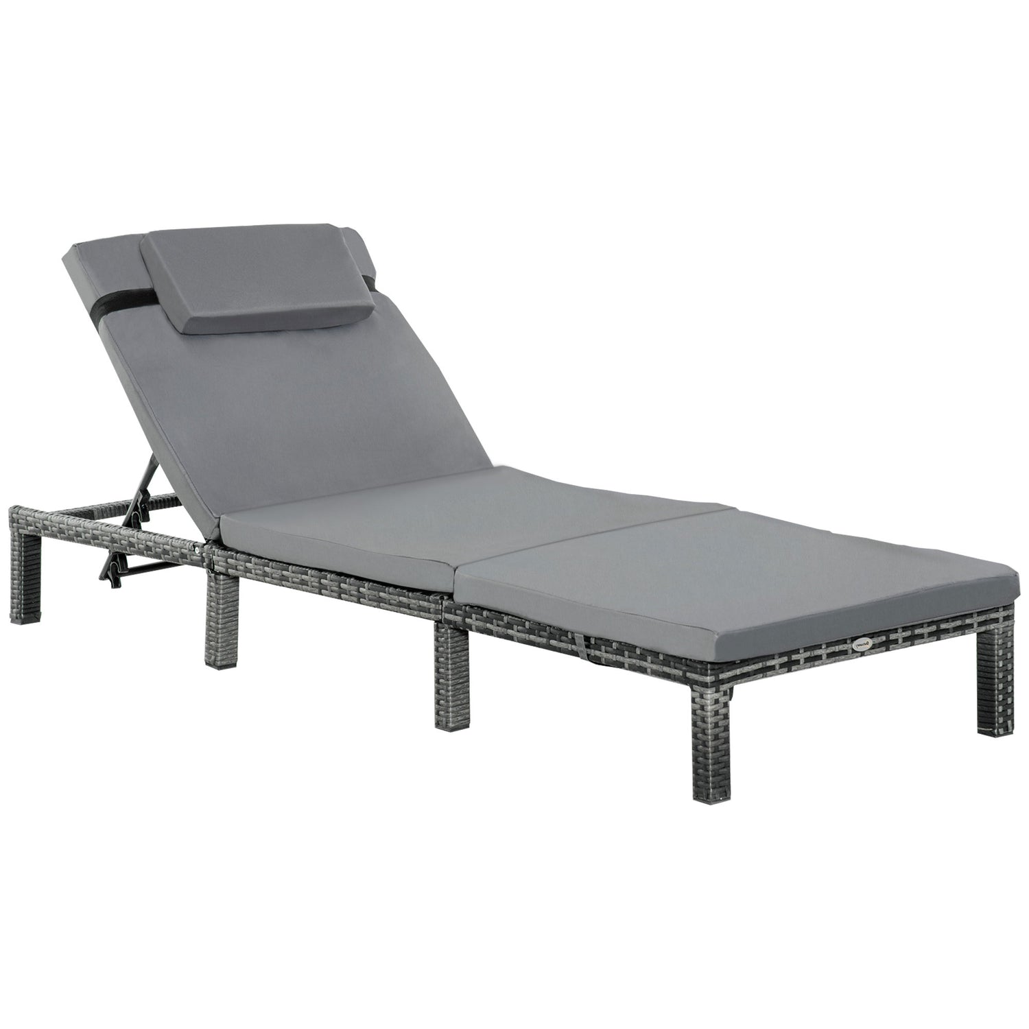 Rattan Sun Lounger, 5-Level Adjustable Garden Lounger Recliner With Cushion And Headrest, Outdoor Reclining Sunbed, Steel Frame Garden Chair For Patio, Beach, Terrace, Dark Grey