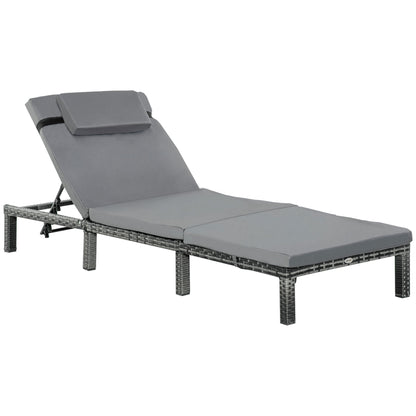 Rattan Sun Lounger, 5-Level Adjustable Garden Lounger Recliner With Cushion And Headrest, Outdoor Reclining Sunbed, Steel Frame Garden Chair For Patio, Beach, Terrace, Dark Grey